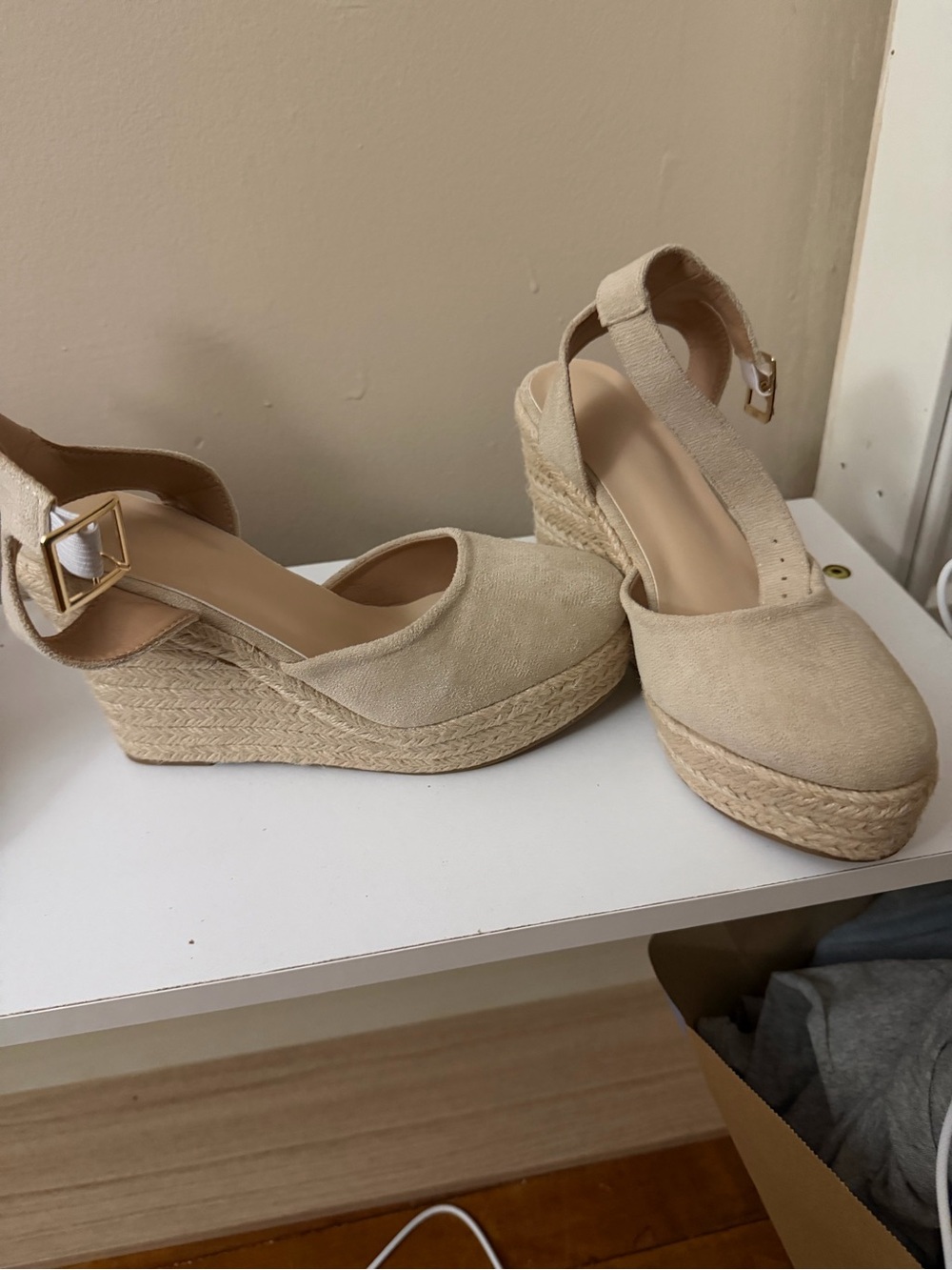 SHEIN Neutral Espadrille Wedge Sandals with Ankle Buckle